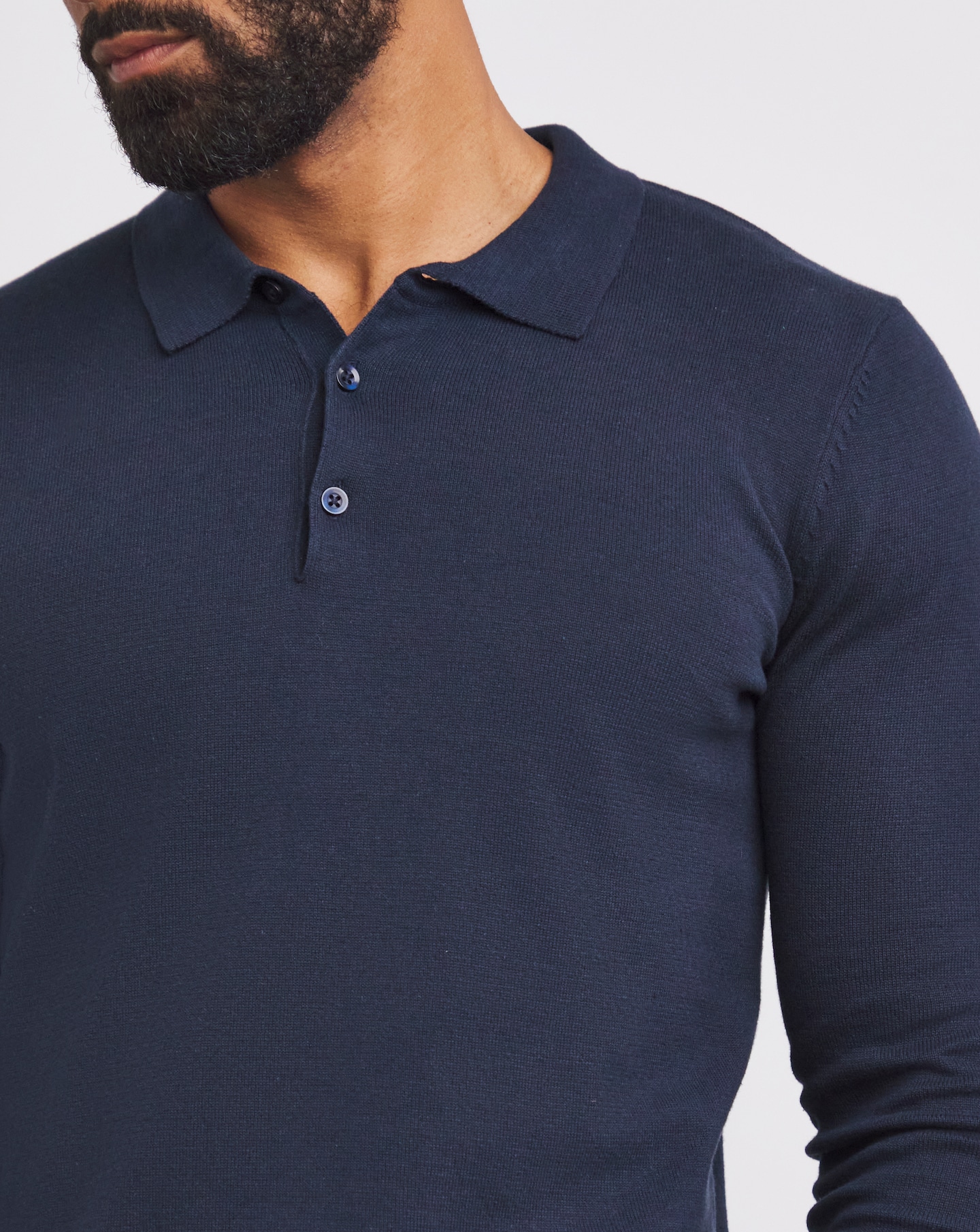 Navy Cotton Long Sleeve Polo | Jacamo