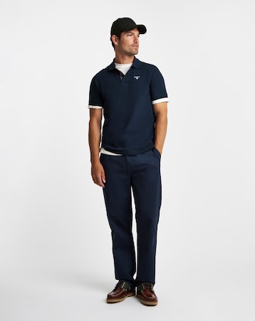 Barbour Tartan Trim Pique Polo - Navy