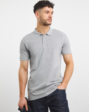 Pure Cotton Marl Pique Polo Long Length- Charcoal