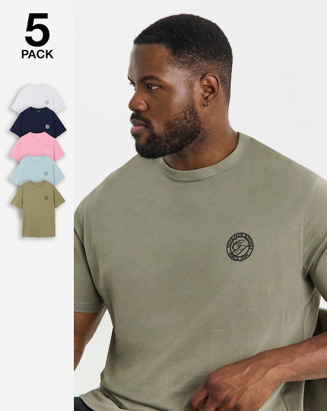 JACK & JONES Alliance Logo T-Shirt 5 Pack - Multi