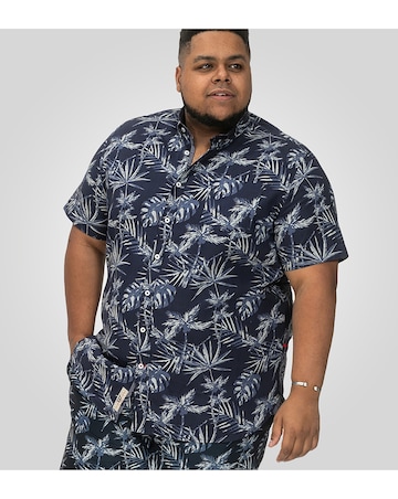 D555 Big And Tall Truro Hawaiian Ao Print S/S Button Down Collar Shirt - Navy