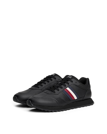 Tommy Hilfiger Leather Stripe Runner Trainer - Black