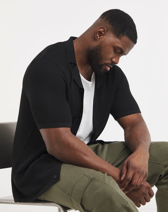 JACK & JONES Chris Knitted Resort Polo - Black