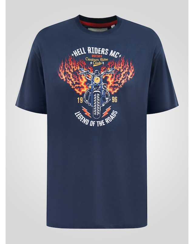 D555 Hockney Motorbike With Flame Wings Printed Crew Neck T-shirt