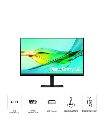 Samsung 27in ViewFinity S6 S60UD 100Hz QHD Ergonomic Monitor - Black