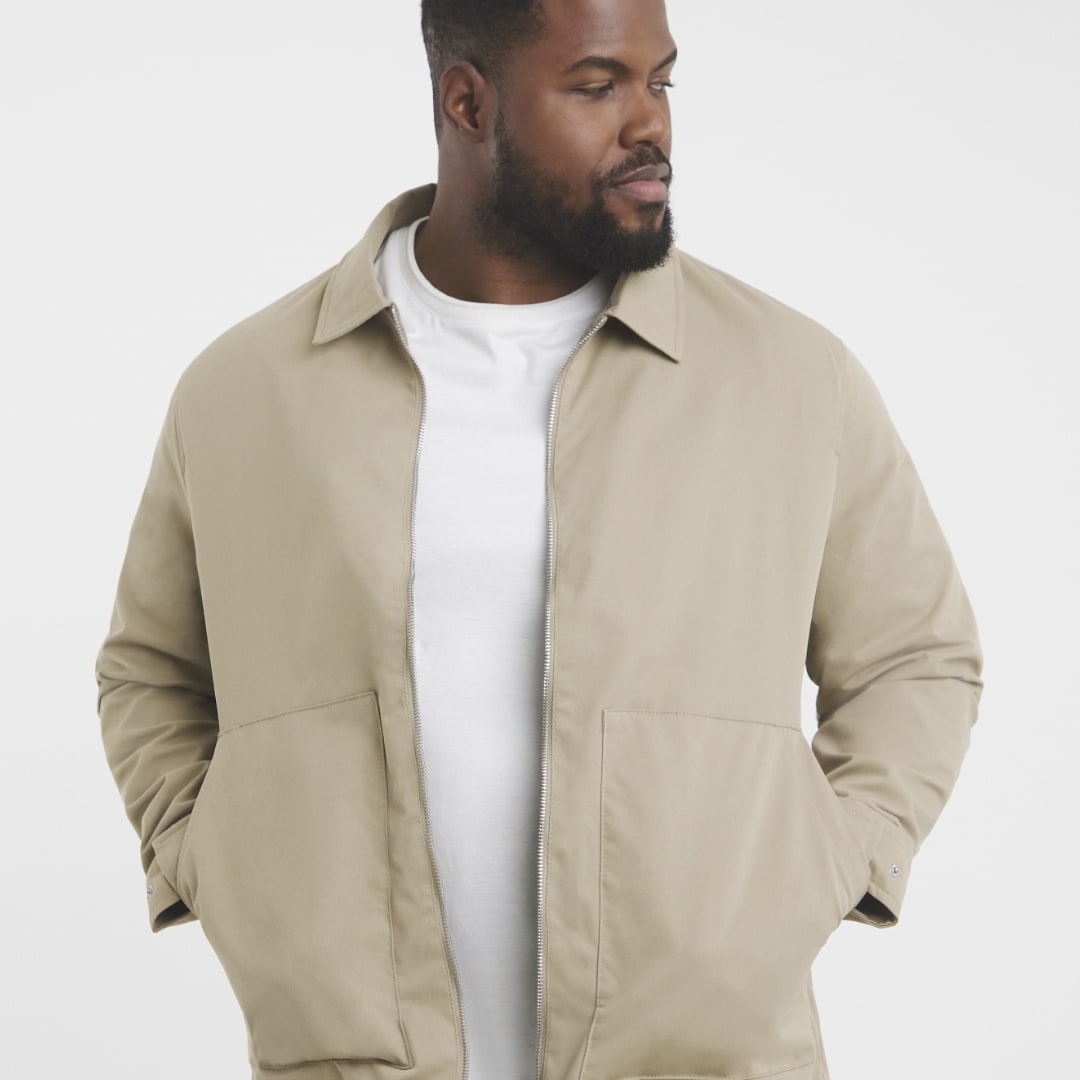 Model wearing beige Jack & Jones jacket