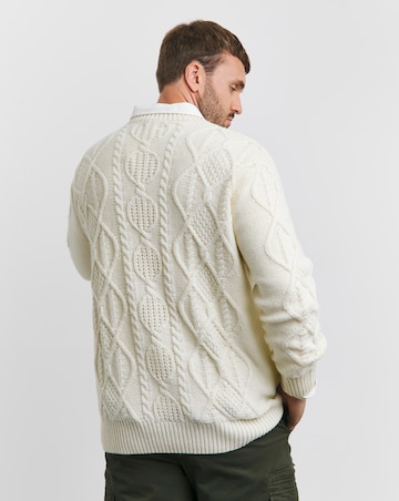 Wool Blend Ecru Chunky Crew Neck Jumper