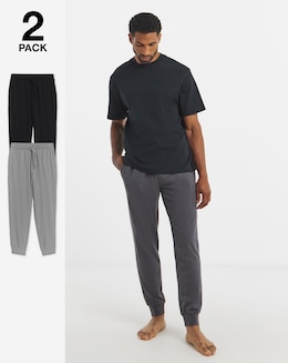 2 Pack Jersey Cuffed Lounge Joggers - Black/Charcoal