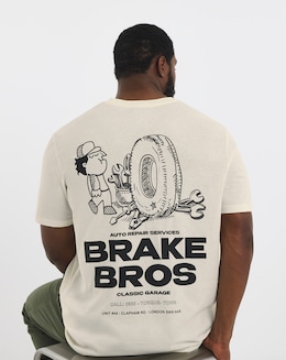 Jack &amp; Jones Brake Bros Back Graphic T-Shirt - Cream