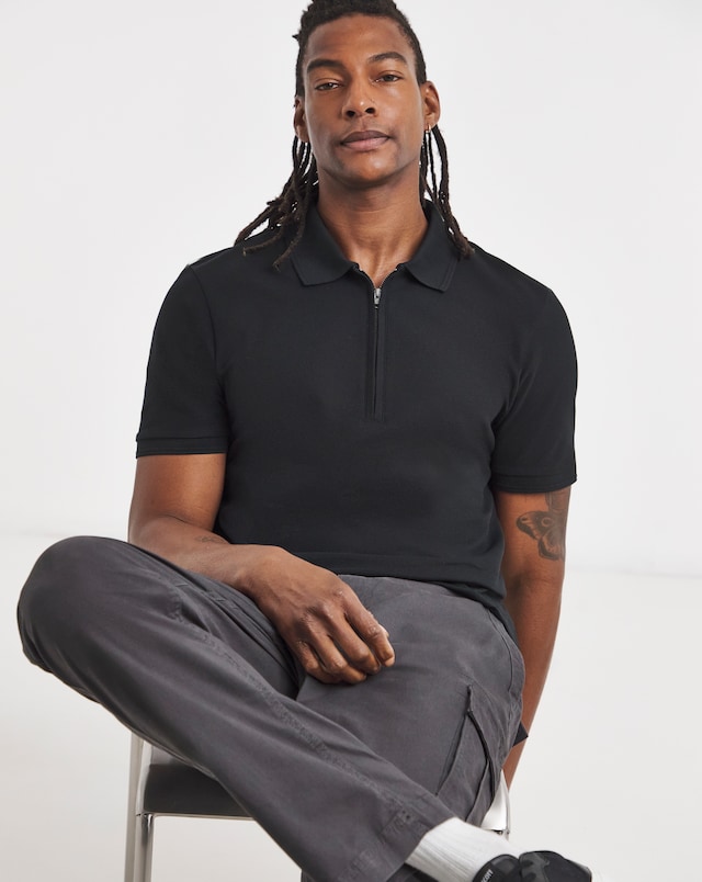 Lyle & Scott Short Sleeve Ottoman Half Zip Polo - Black