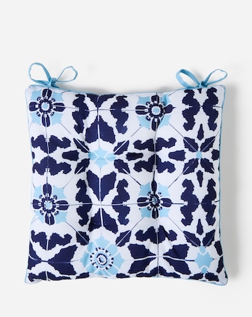 Tile Print Outdoor Set of 2 Seat Pads with Striped Reverse