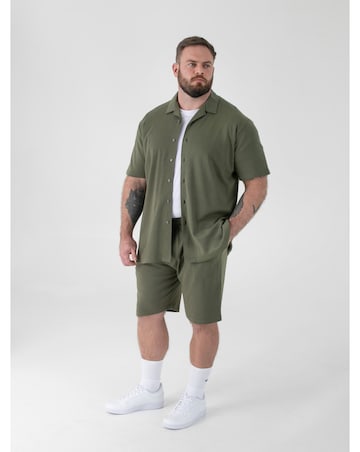 D555 Big And Tall Connor 1 Stretch Cuban Collar Resort S/S Shirt - Khaki