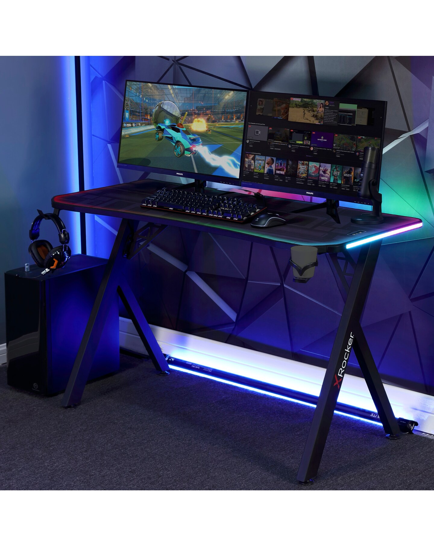 X Rocker Ocelot Gaming Desk with Mousepad - Carbon Black | Jacamo