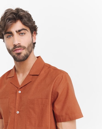 Short Sleeve Revere Collar Linen Shirt
