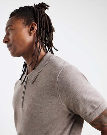 Brown Merino Wool Knitted Polo Slim Fit