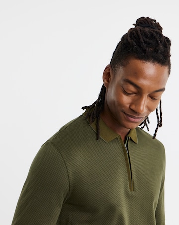 BOSS Long Sleeve Zip Polo - Dark Green