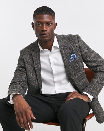 Brown Textured Check Regular Suit Jacket