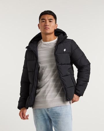 Superdry Black Hooded Sports Puffer Jacket