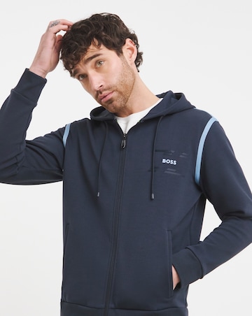 BOSS Tape Zip Through Hoodie - Dark Blue