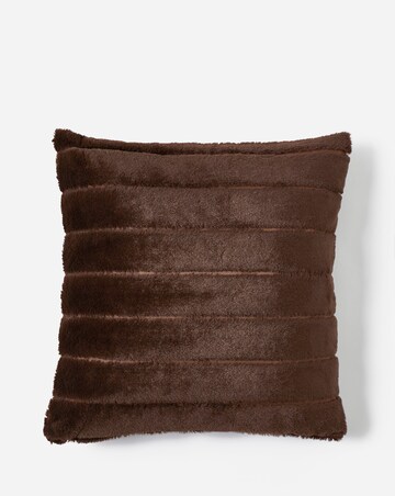 Large Ribbed Faux Fur Cushion - Chocolate