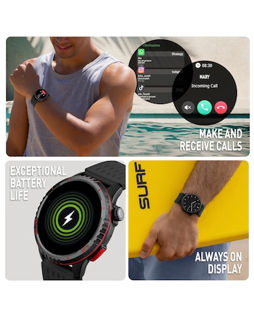 Reflex Active Venture AMOLED 50m Swim GPS Silicone Strap Smart Watch - Black