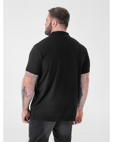 D555 Big And Tall Kennedy Cable Knitted Polo With Quarter Neck Zip -Black