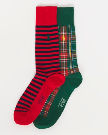 Polo Ralph Lauren 2 Pack Plaid Stripe Crew Sock - Navy/Red