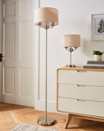 Fulford Brushed Silver & Linen Shade Floor Lamp