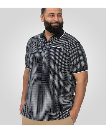 D555 Big And Tall Coventry Allover Print Polo Shirt With Jacquard Collar - Navy