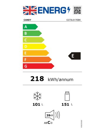 Candy CCT3L517EBK-1 55 x 175cm Low Frost Fridge Freezer - Black
