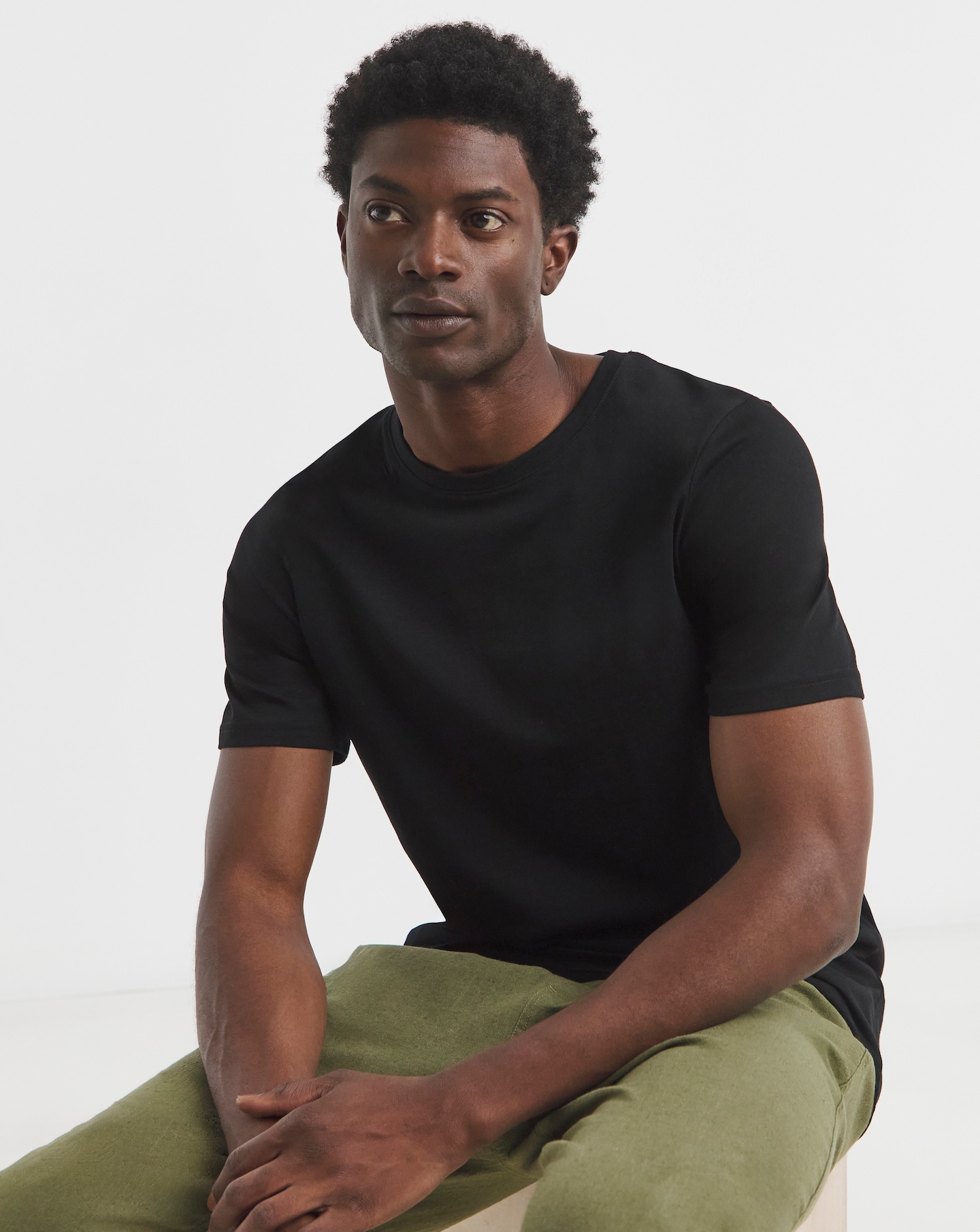 Pure Cotton Crew Neck T-Shirt Long- Black