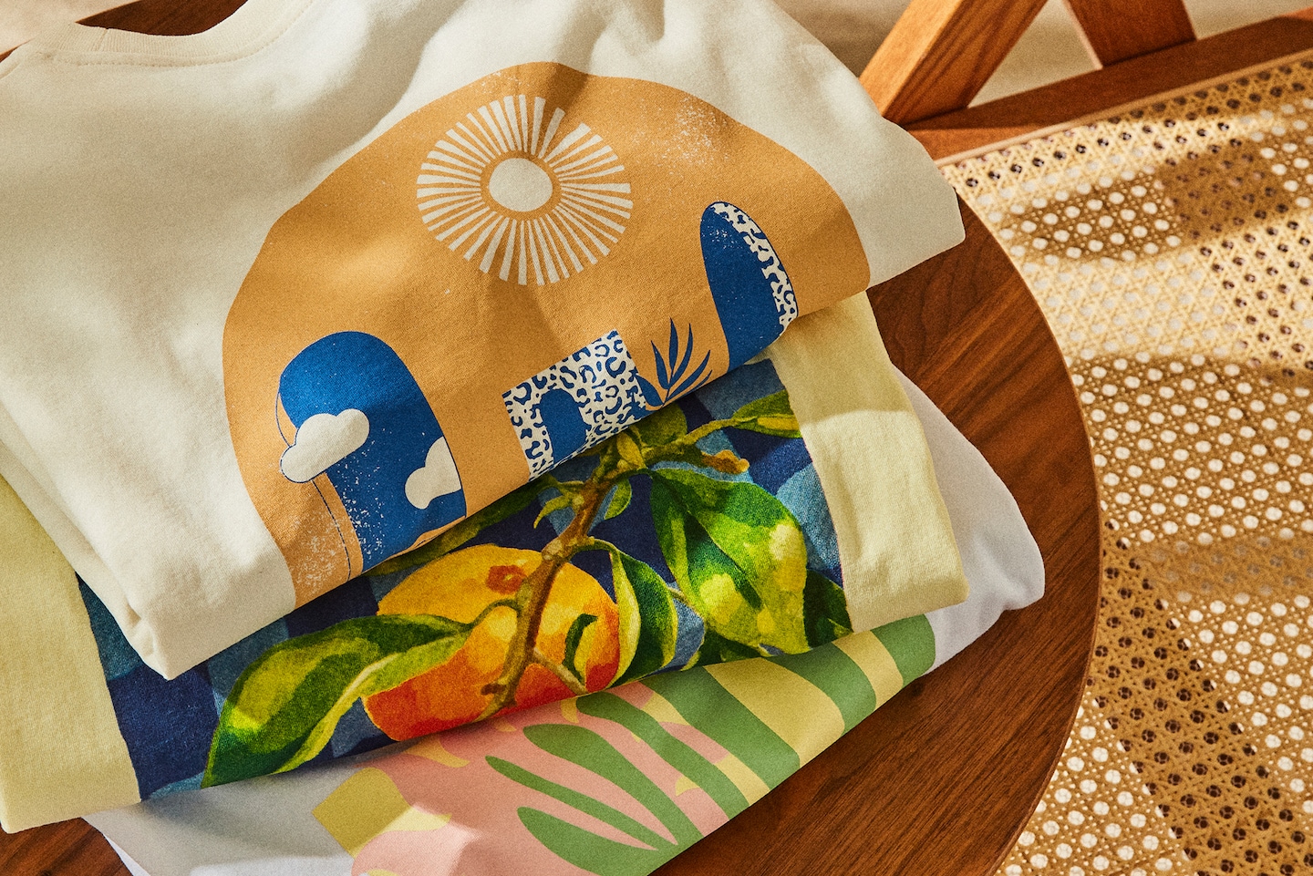 Jack & Jone print T-shirts folded on a table