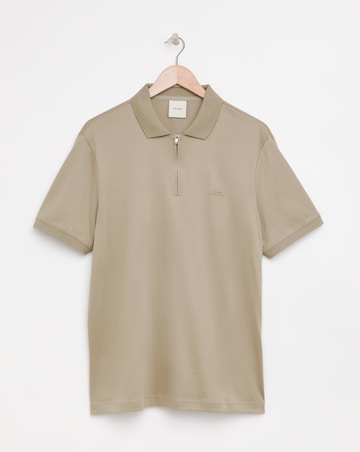 Cavin Klein Short Sleeve Liquid Touch Zip Neck Polo - Stone