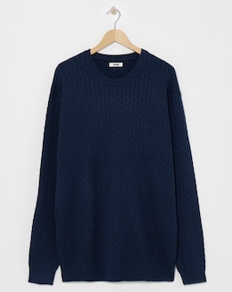 Navy Soft Touch Cable Crew Neck Jumper