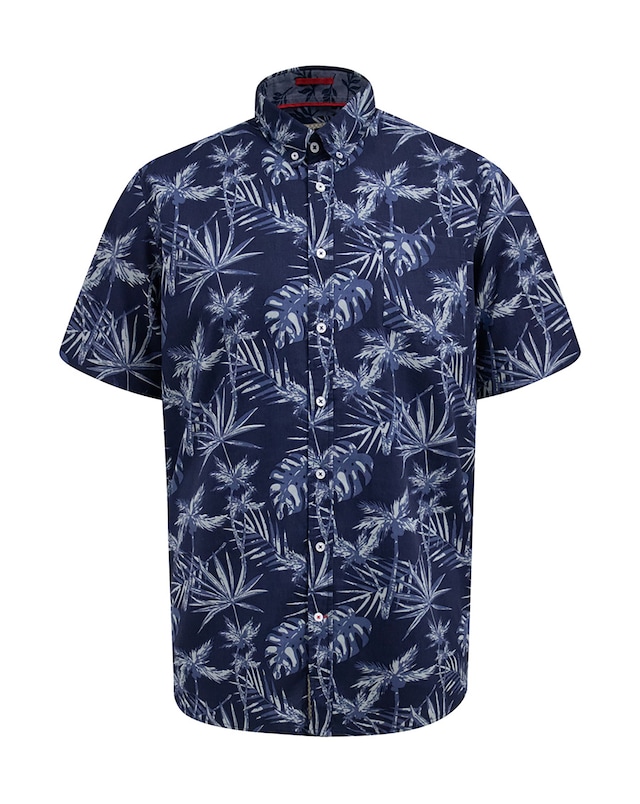 D555 Big And Tall Truro Hawaiian Ao Print S/S Button Down Collar Shirt - Navy