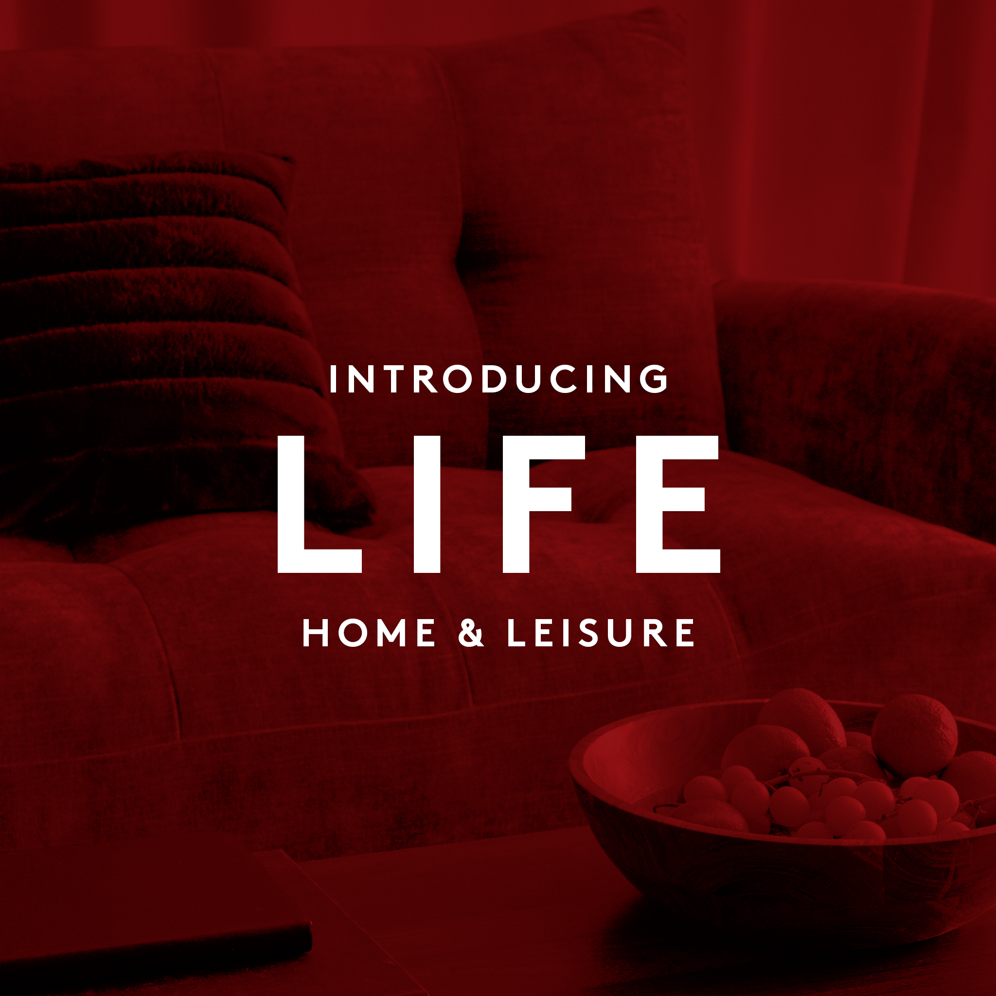Introducing LIFE Home & Leisure. Comfy room set pictured with red sale.