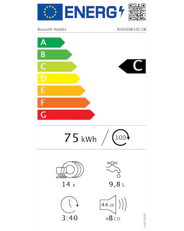 Russell Hobbs RH60DW10C1W Full Size Dishwasher - 14 Place Settings - White