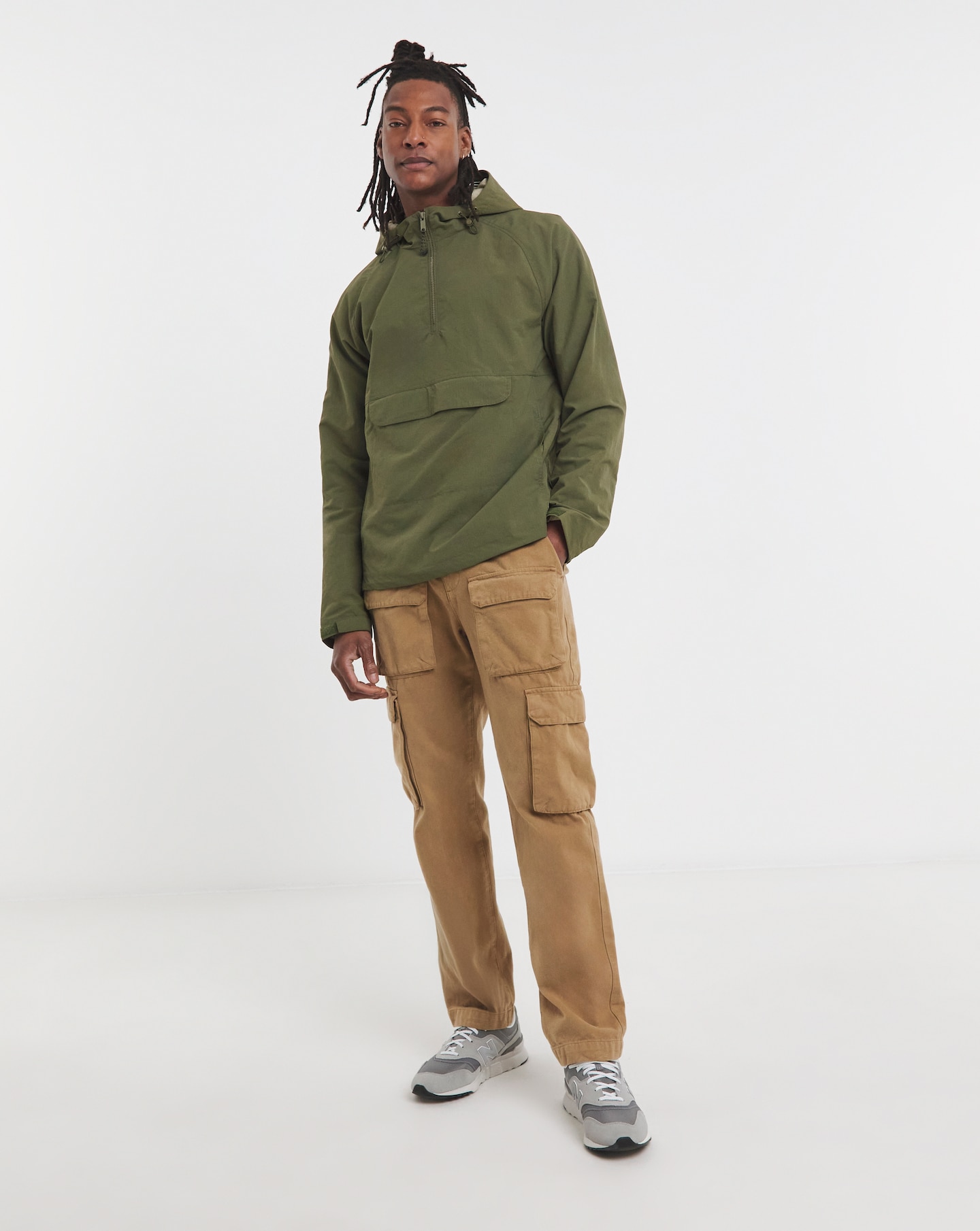 Khaki Overhead Hooded Zip Detail Lightweight Jacket | Jacamo