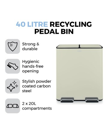 Tower 40L Recycling Pedal Bin Cream