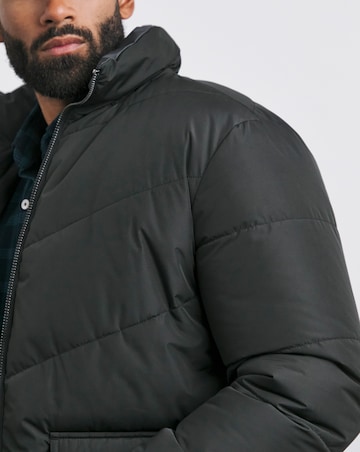 Black Funnel Neck Reversible Puffer Coat