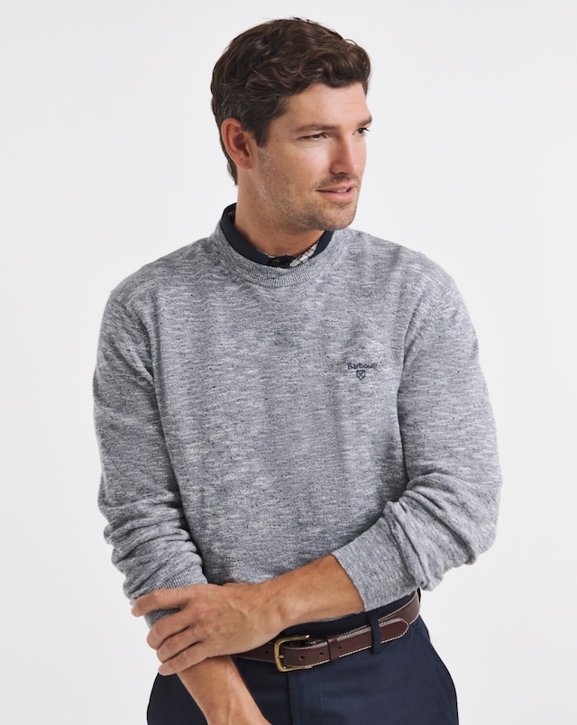 Barbour Flaxby Linen Blend Crew Neck Jumper - Navy