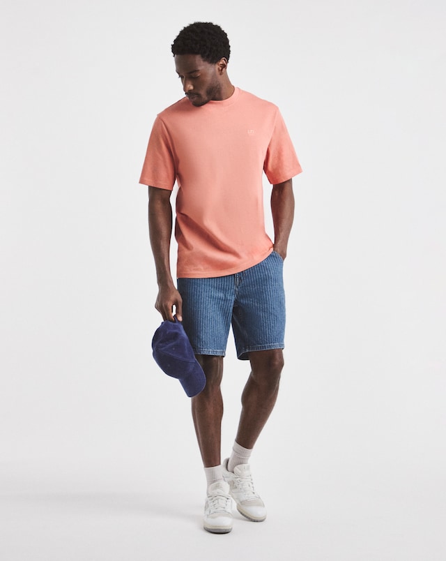 Union Stripe Mid Length Shorts - Mid Wash