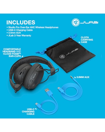 JLab Studio Pro ANC Wireless Over-Ear Headphones - Black