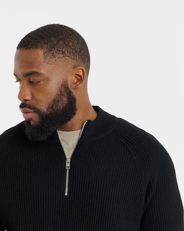 Jack & Jones Pannel Knit Half Zip - Black