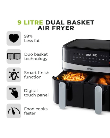 Tower 2x 4.5Litre 1600W Vortex Black Dual Basket Digital Air Fryer T17088