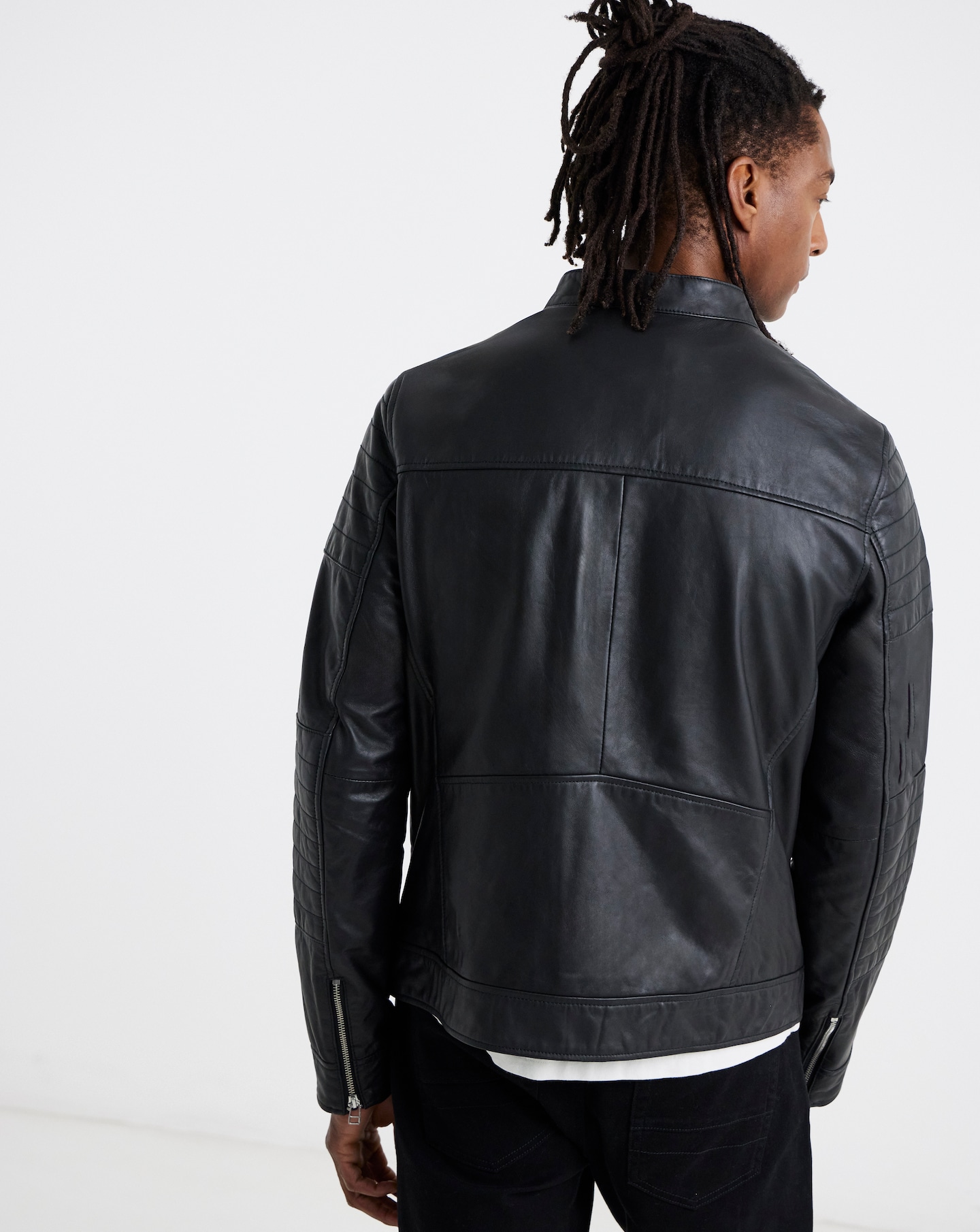 Black Leather Racer Jacket | Jacamo