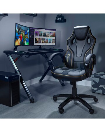X Rocker Maverick Office Gaming Chair with Lumbar Support- Black & Gold