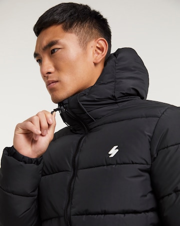Superdry Black Hooded Sports Puffer Jacket