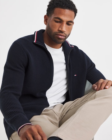 Tommy Hilfiger Rib Zip Through Knit - Navy