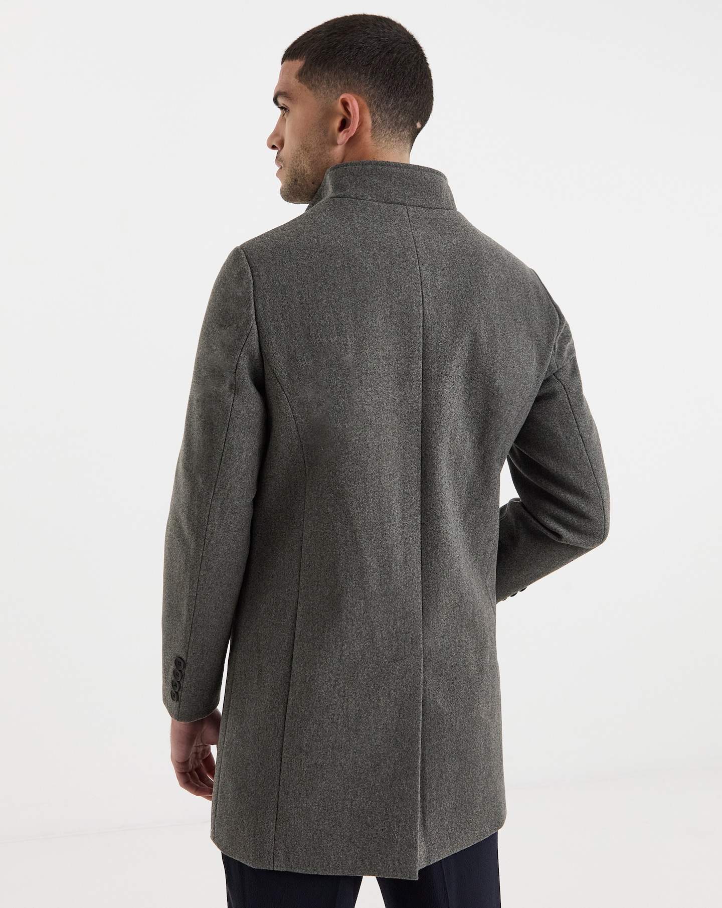 Grey Faux Wool Funnel Coat | Jacamo